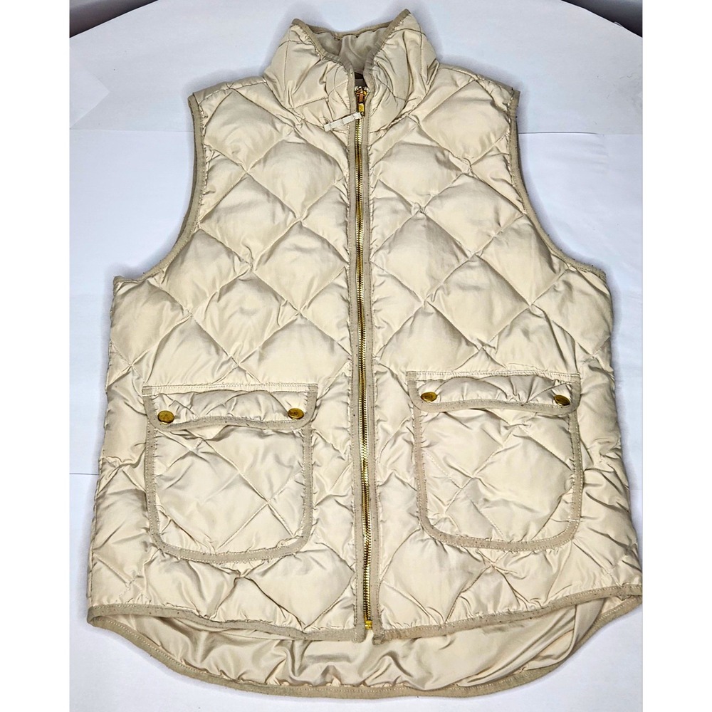 Woolrich Beige Quilted Down Puffer Vest Full Zip Stand-Up Collar M